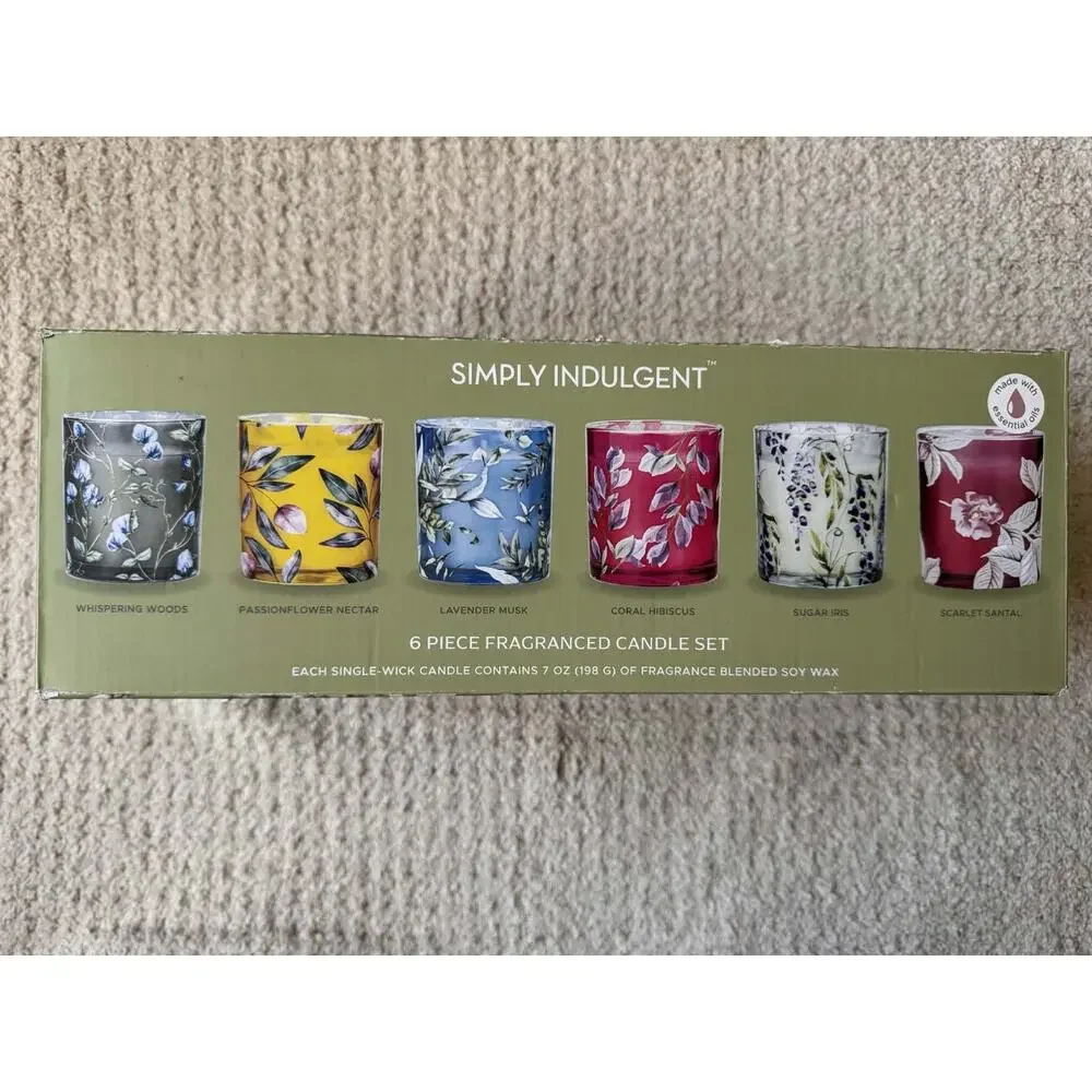 Simply Indulgent Candle Set 5pc 7oz Floral Soy Wax Scented Partial Gift Set